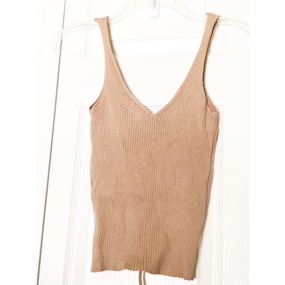 Dreamers By Debut Camel Ribbed Tank wCinched Front - Picture 2 of 6